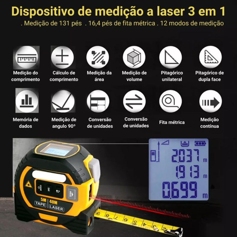 Trena Laser Digital 3 Em 1 Multifuncional