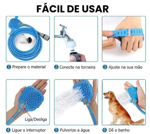 Mangueira com Luva Massageadora para Pets